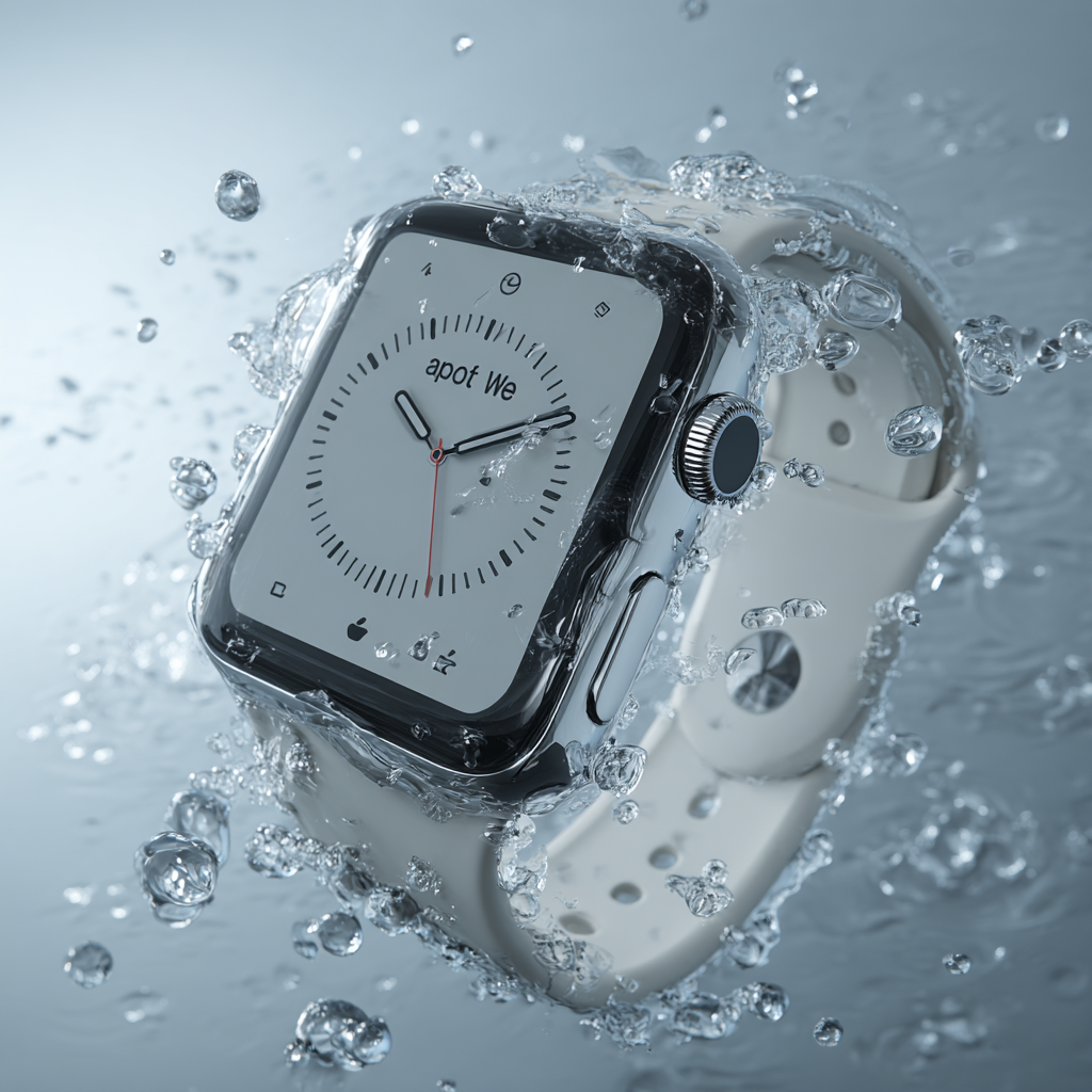 Silver Apple Watch in Water with a Droplet