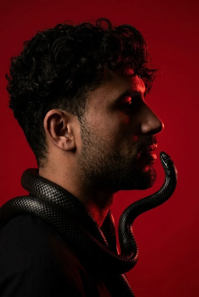 Crimson Noir Portrait with a Black Serpent