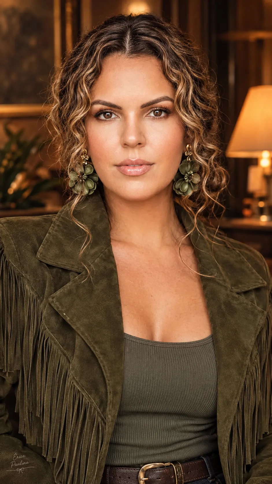 Olive Green Boho-Chic Editorial Portrait output 4