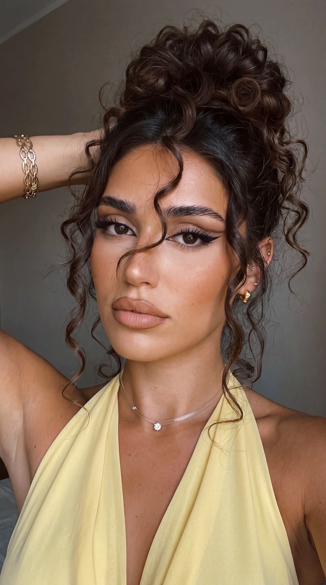 Glamorous Close-Up Selfie with a Curly Updo