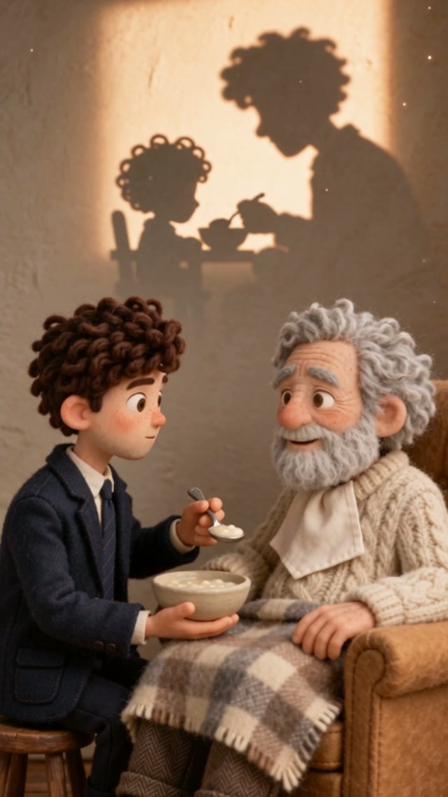 Father and Son Art-Doll Animation with Memory Shadows