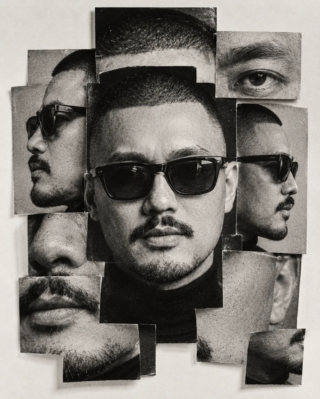 Black-and-White Fragmented Portrait Collage output 1