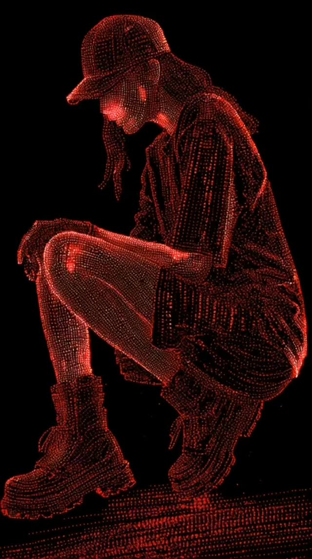 Red Digital-Code Woman in Streetwear
