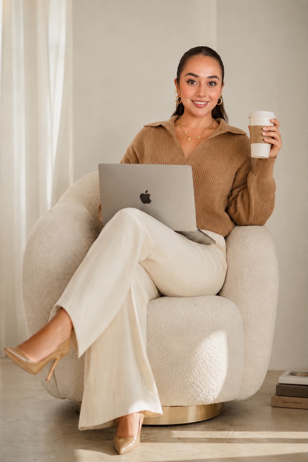 Scandinavian Editorial Portrait with Laptop and Coffee