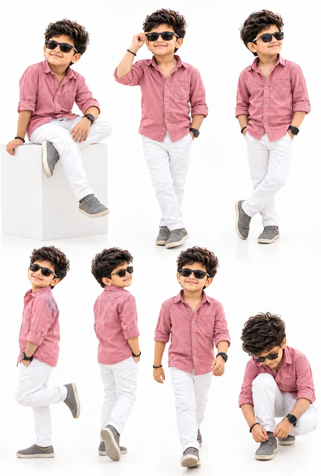 Seven-Pose Fashion Collage of a Boy