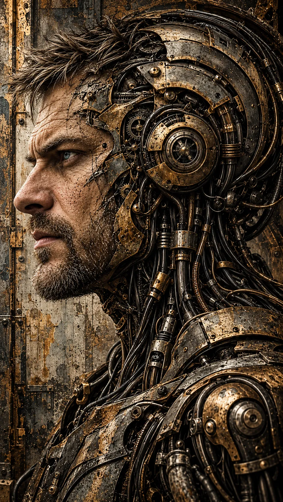 The Mechanical Warrior: Steampunk Cyborg Portrait