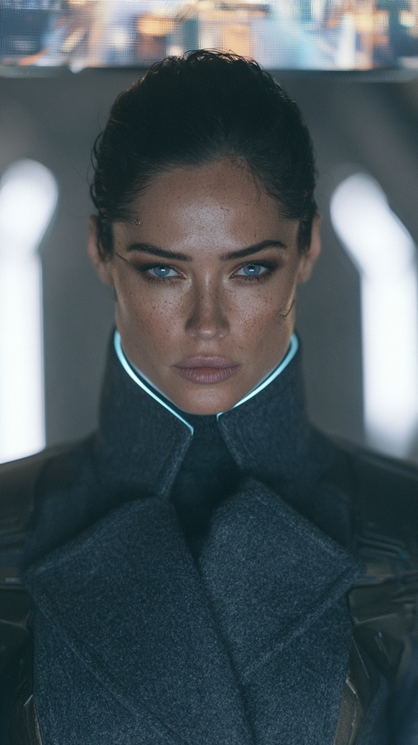 Cyberpunk Fashion Portrait Beneath a Holographic Billboard