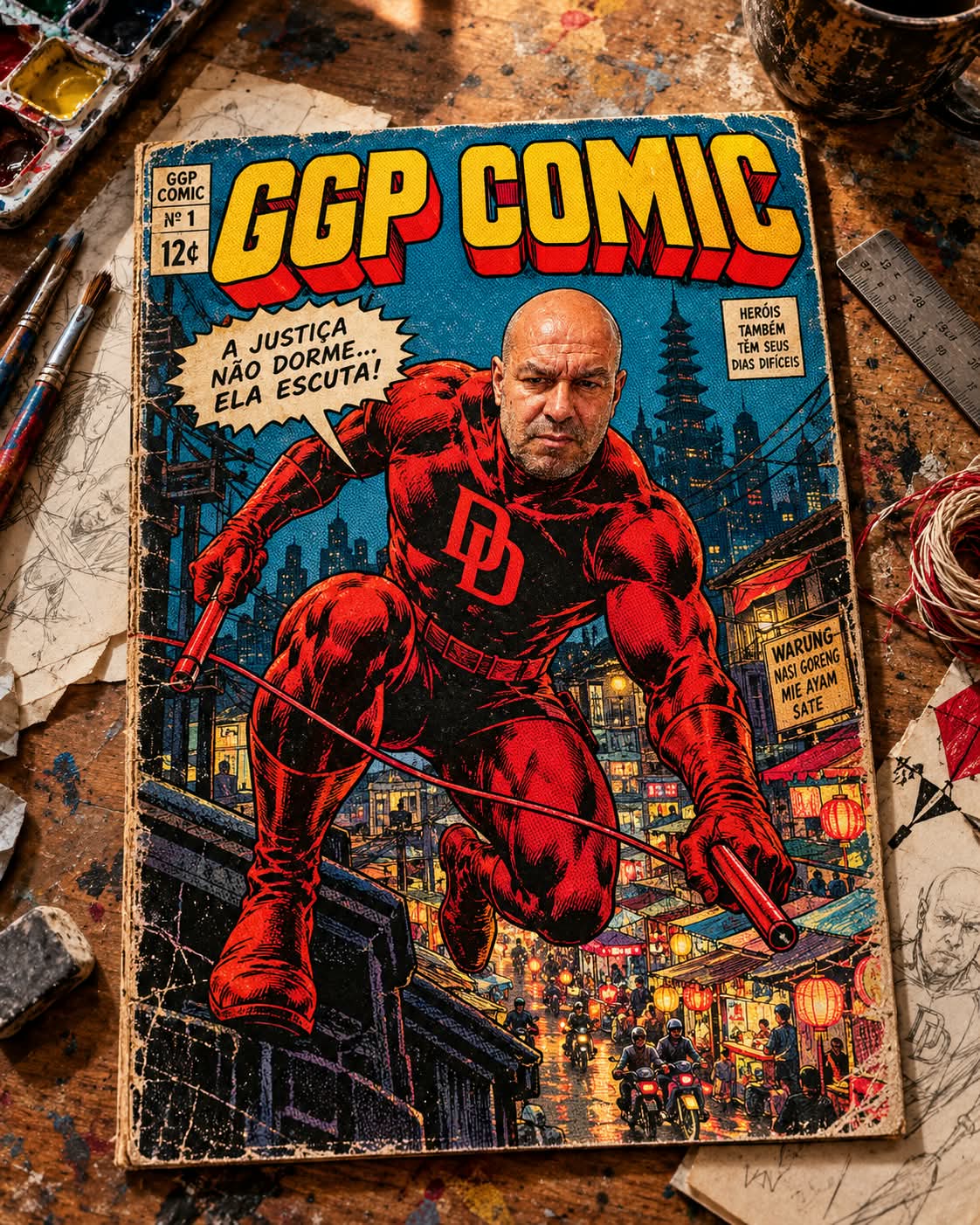 Vintage Comic Cover on an Artist’s Desk output 4