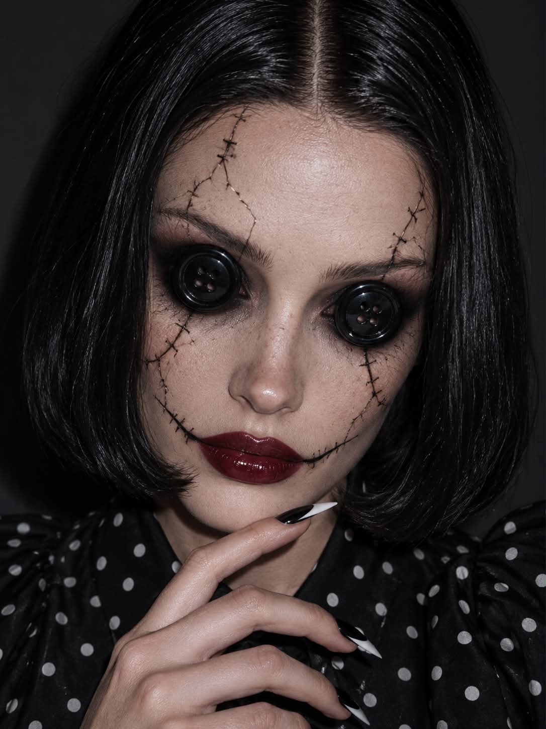 Photorealistic Button-Eyed Horror Doll Portrait