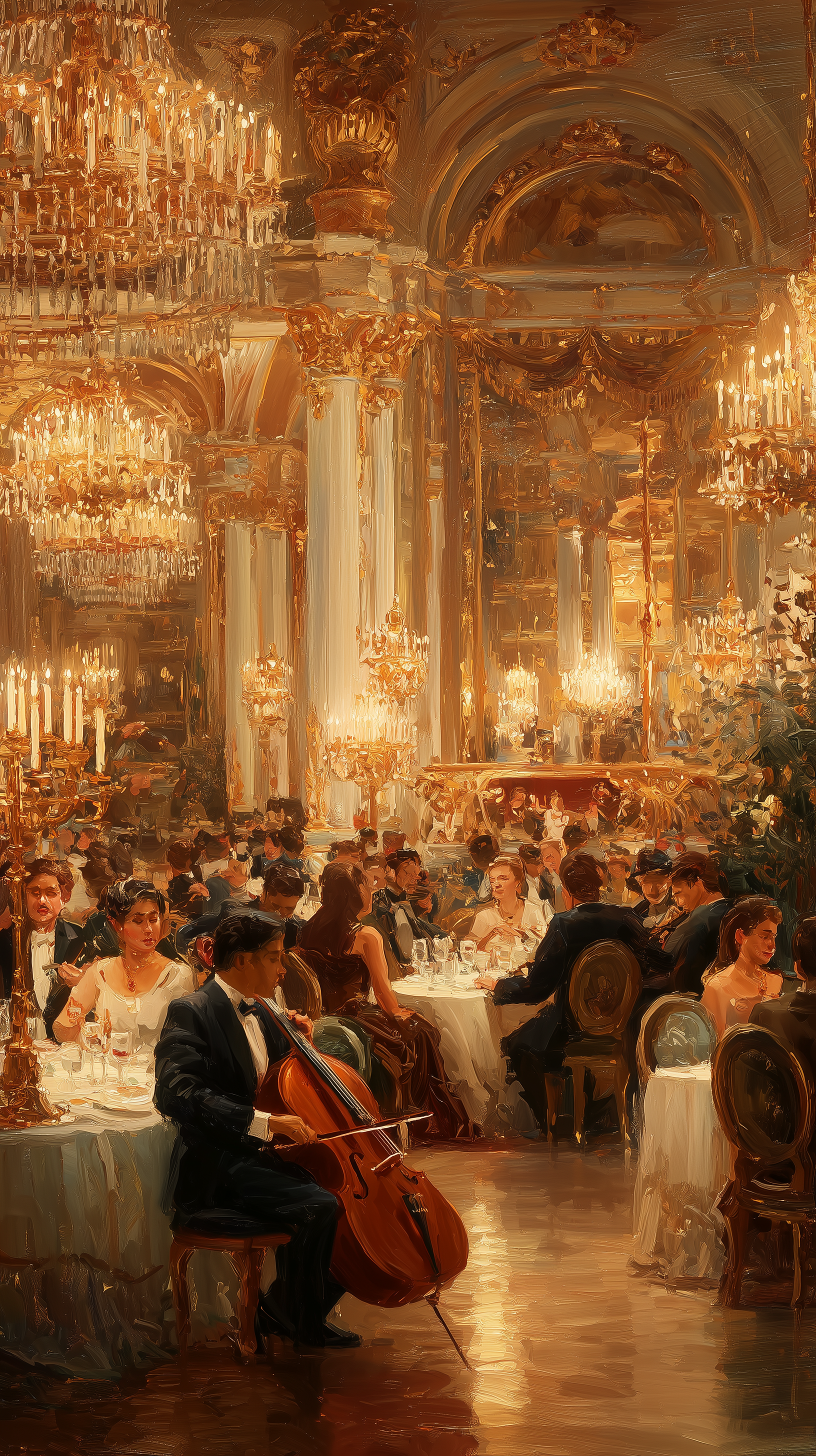Baroque Restaurant Jazz Ensemble Oil Painting Prompt