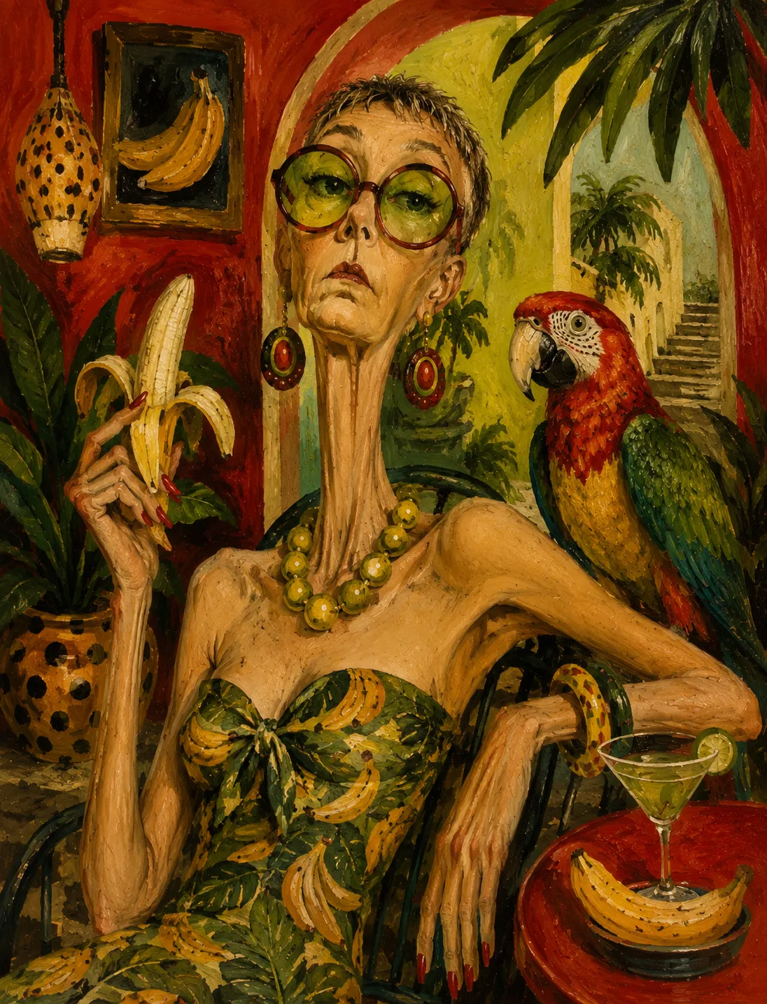 Surreal Mid-Century Tropical Patio Portrait