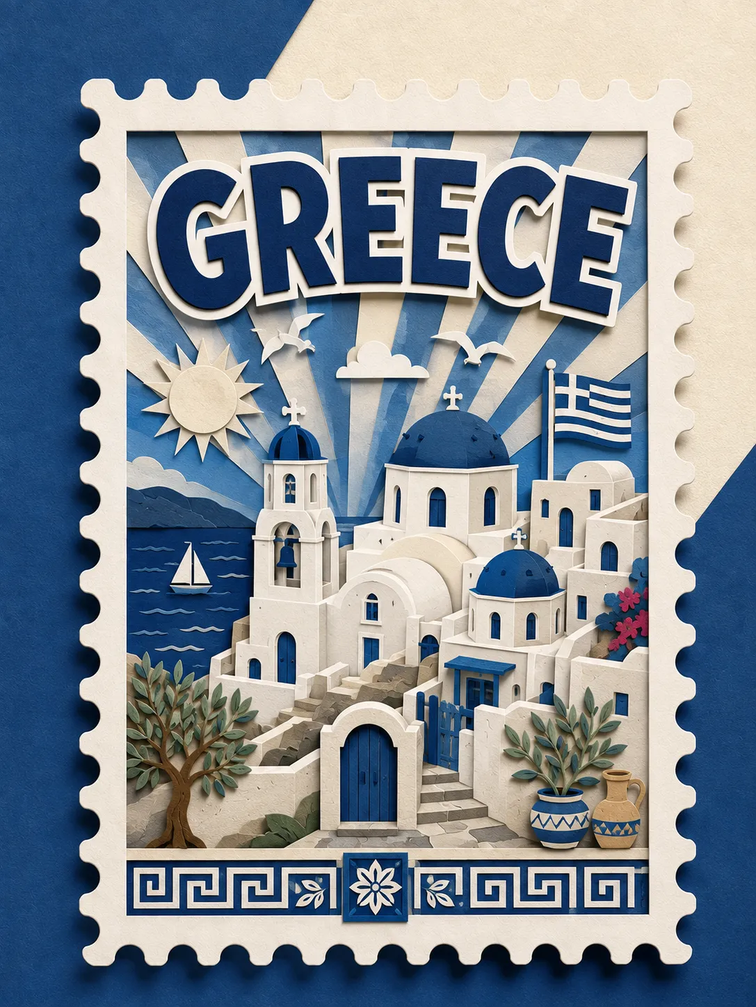 Layered Papercraft Postage Stamp Travel Poster output 4