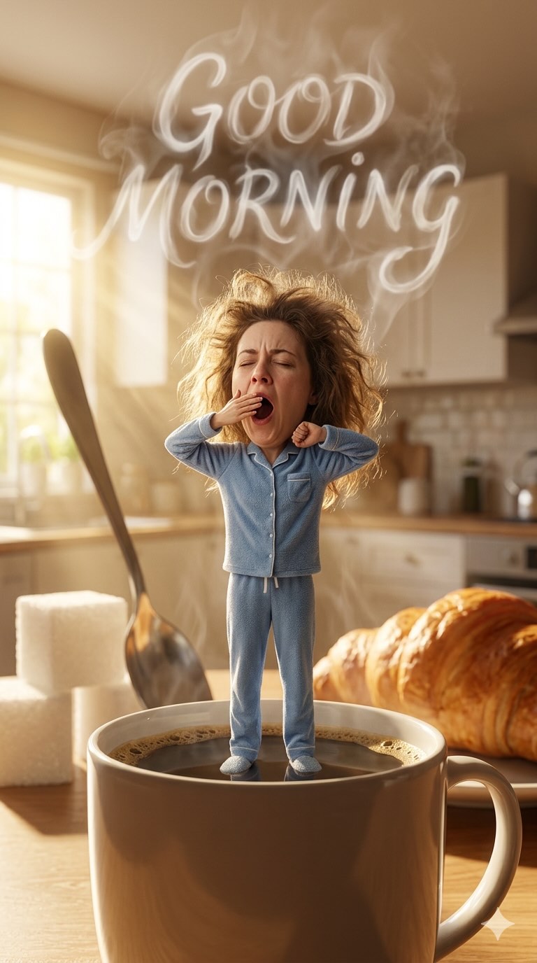 Tiny Sleepy Morning on a Giant Coffee Cup output 2