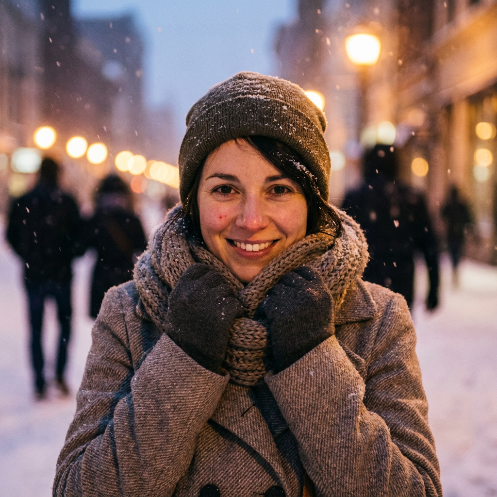 Snowy Street Cozy (winter fit, cinematic) output 1