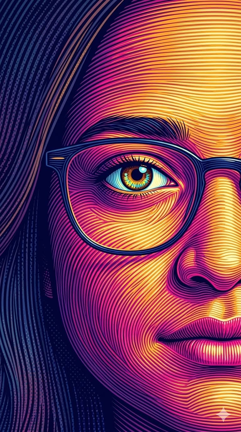 Psychedelic Linocut Extreme Close-Up Portrait output 2