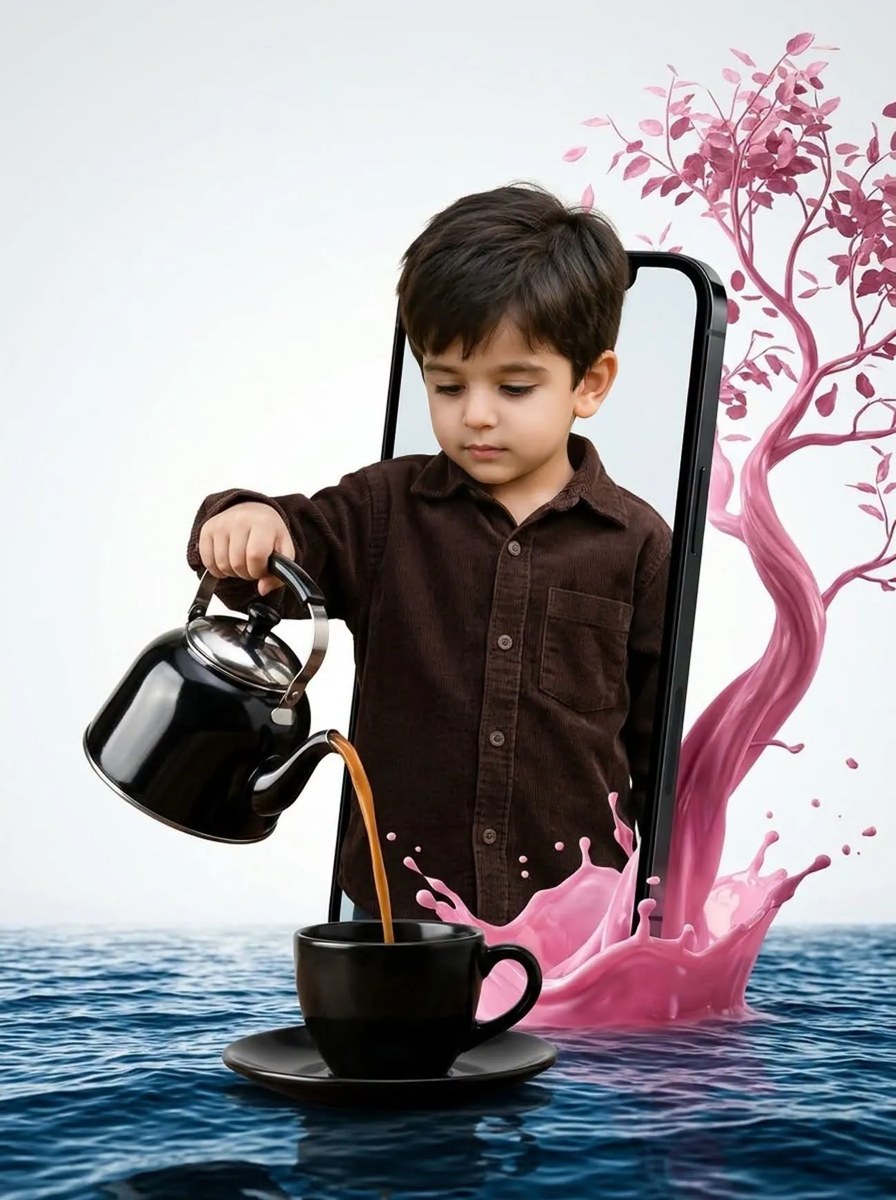 Surreal Smartphone Coffee-Pouring Advertising Photograph