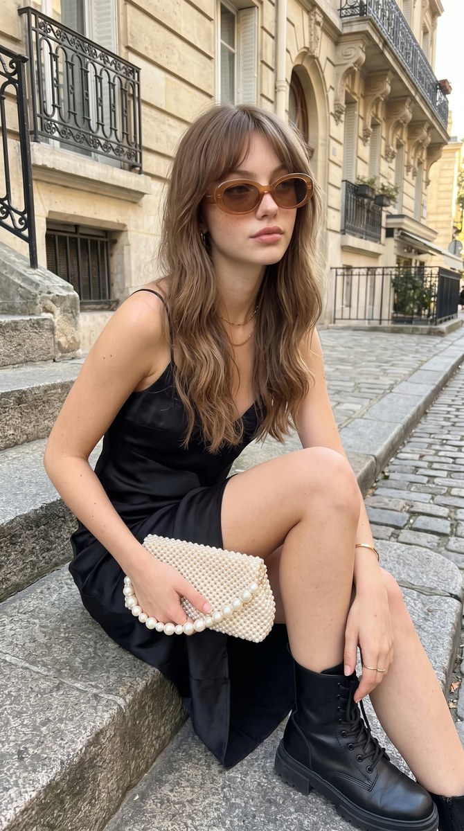 Parisian Street-Style Portrait on Stone Steps