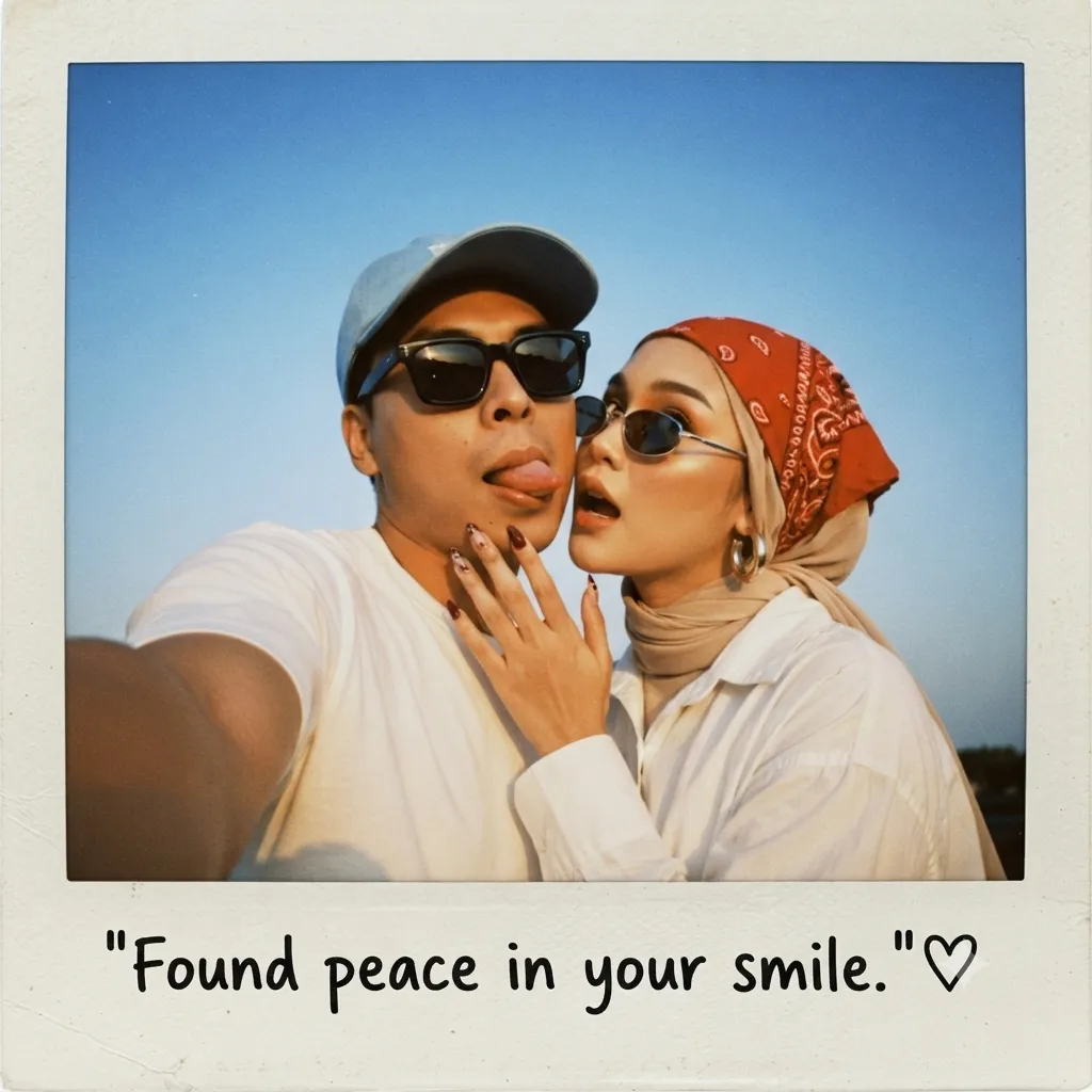 Golden-Hour Couple Selfie in a Vintage Polaroid Frame output 4