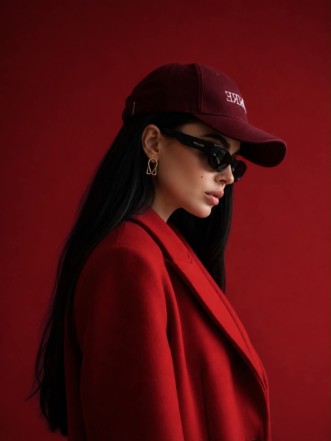 Crimson High-Fashion Editorial Portrait