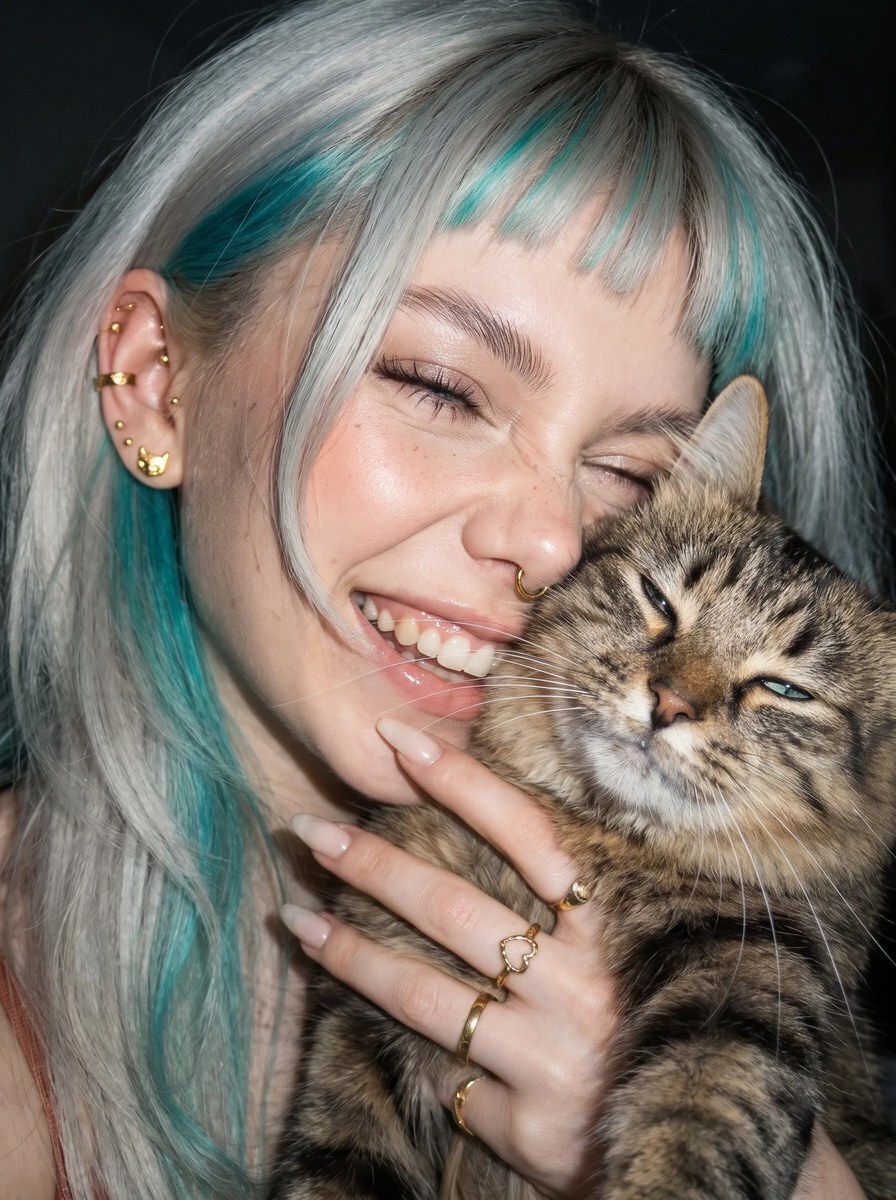 Young Woman Cuddling a Tabby Cat output 16