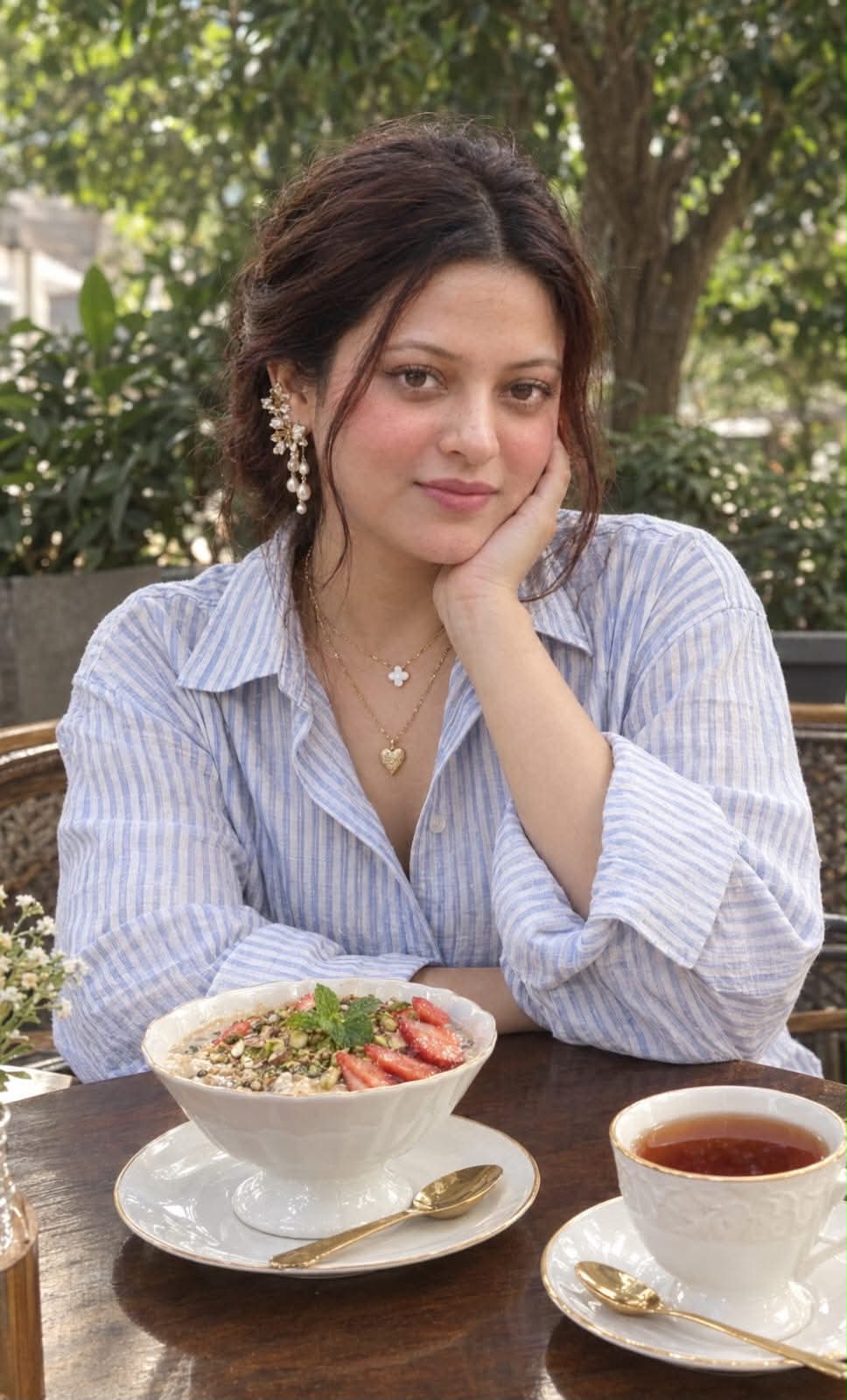 Serene Outdoor Café Portrait