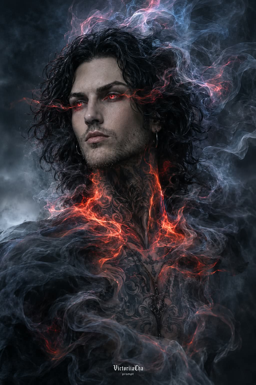 Surreal Smoke Portrait with Glowing Red Eyes output 6