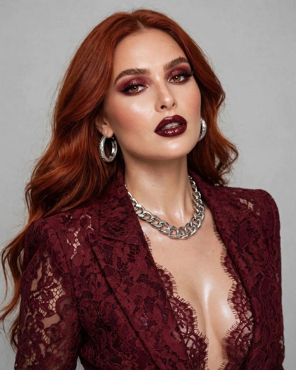 Burgundy Lace High-Fashion Portrait
