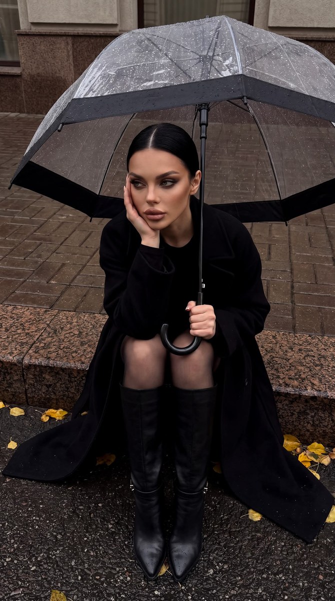 Rainy Evening Portrait Beneath a Transparent Umbrella output 2