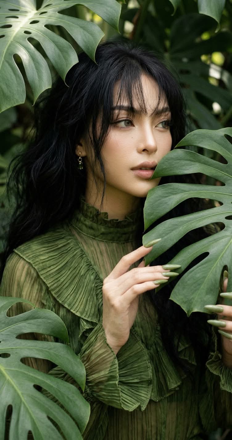 Moss-Green Editorial Portrait Among Tropical Leaves output 3