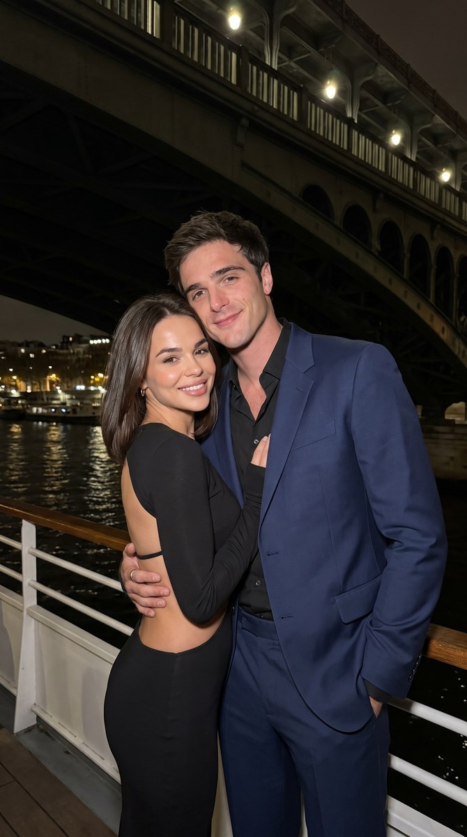 Photorealistic Couple on a Paris Night Ferry