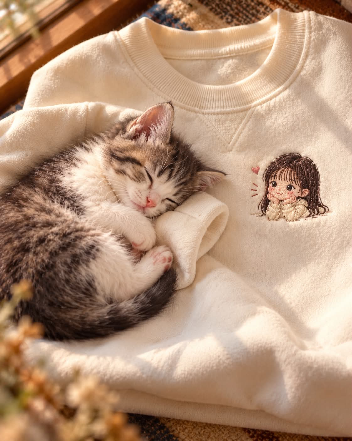 Embroidered Sweatshirt with a Sleeping Baby Animal output 3