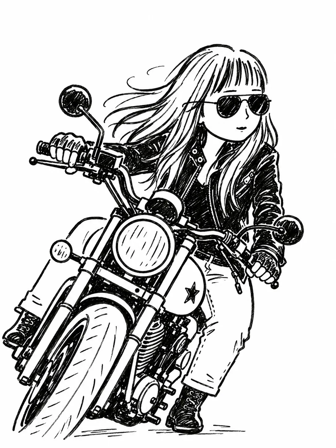 Motorcycle Rider in Hand-Drawn Doodle Style