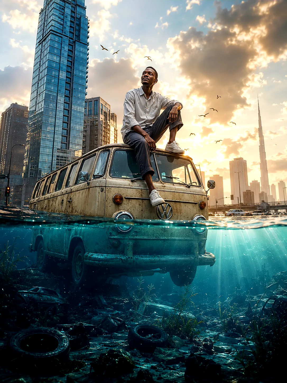 Man on a Van Above a Flooded City output 2