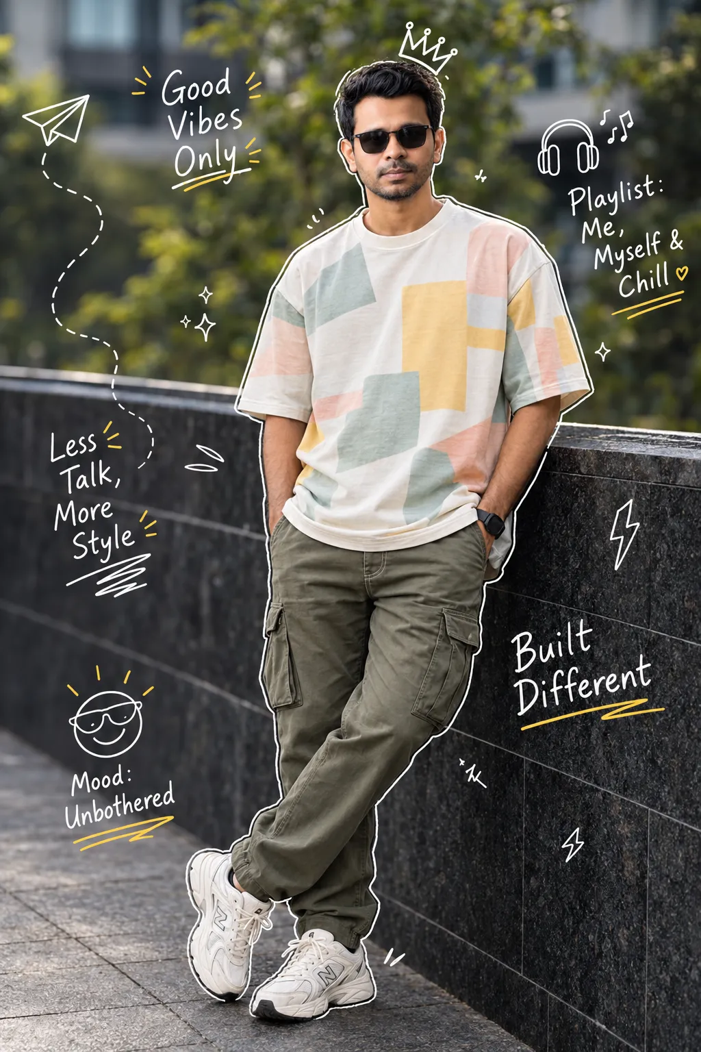 Street-Style Portrait with Handwritten Doodles