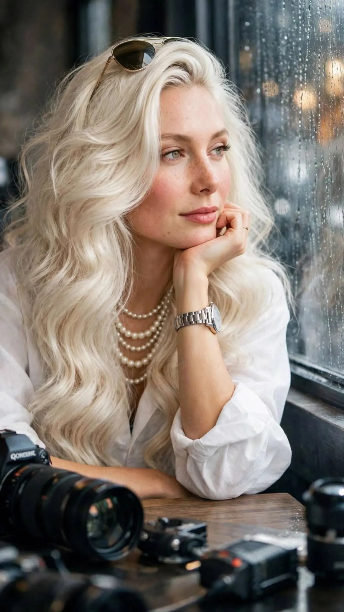 Rainy Café Fashion Portrait