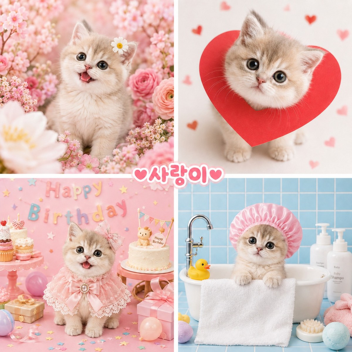 Four-Panel Pastel Pet Studio Collage