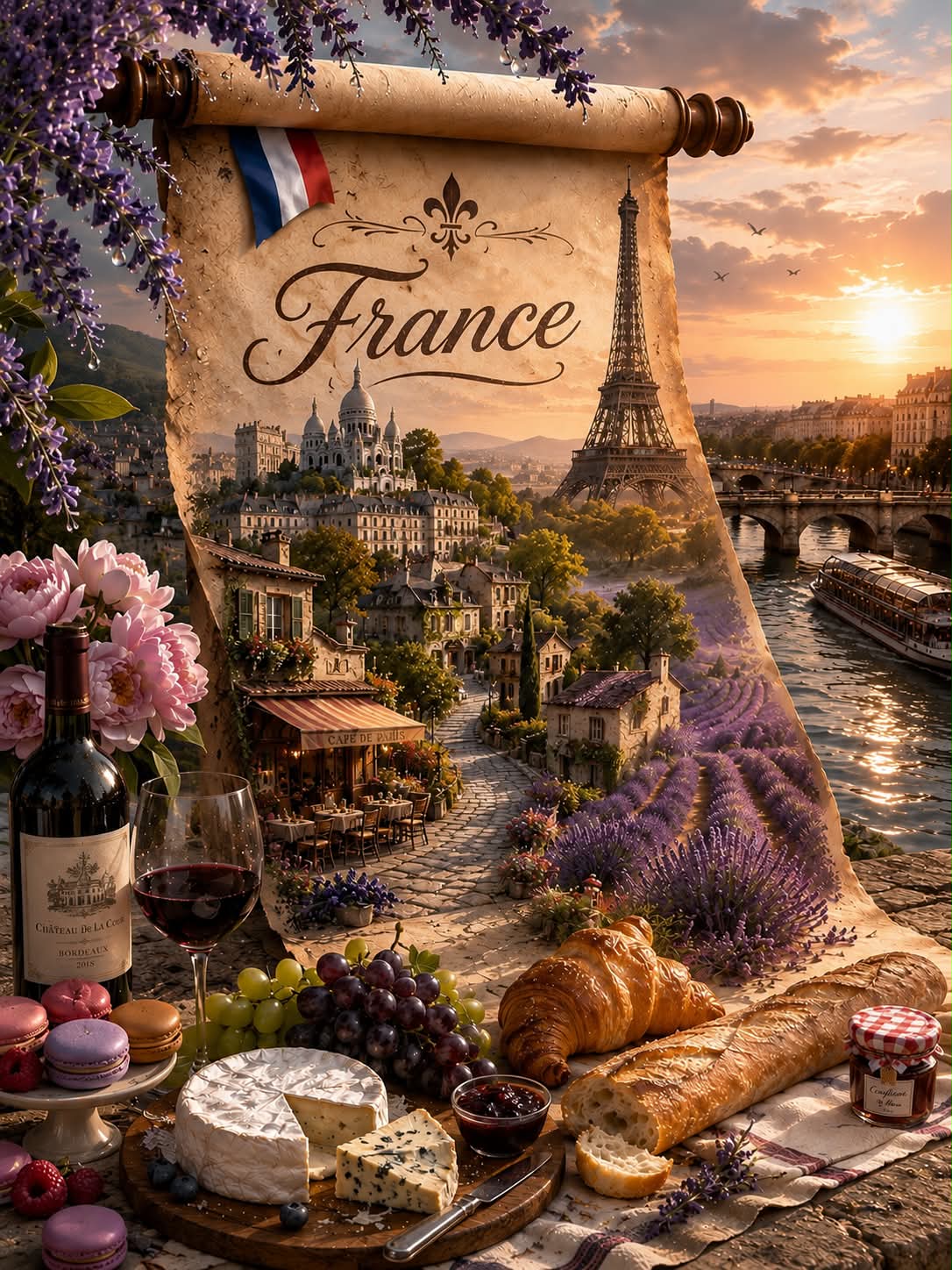 Cinematic Fantasy Travel Postcard in a Parchment Scroll