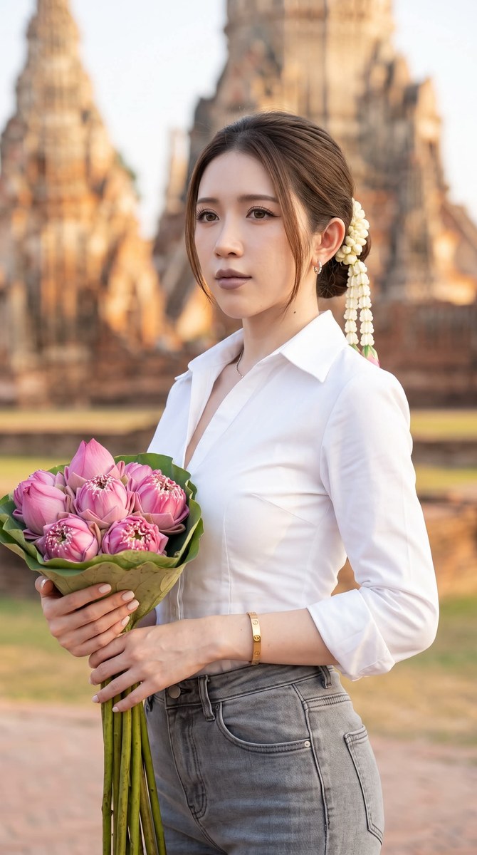 Lotus Bouquet Portrait at Wat Chaiwatthanaram