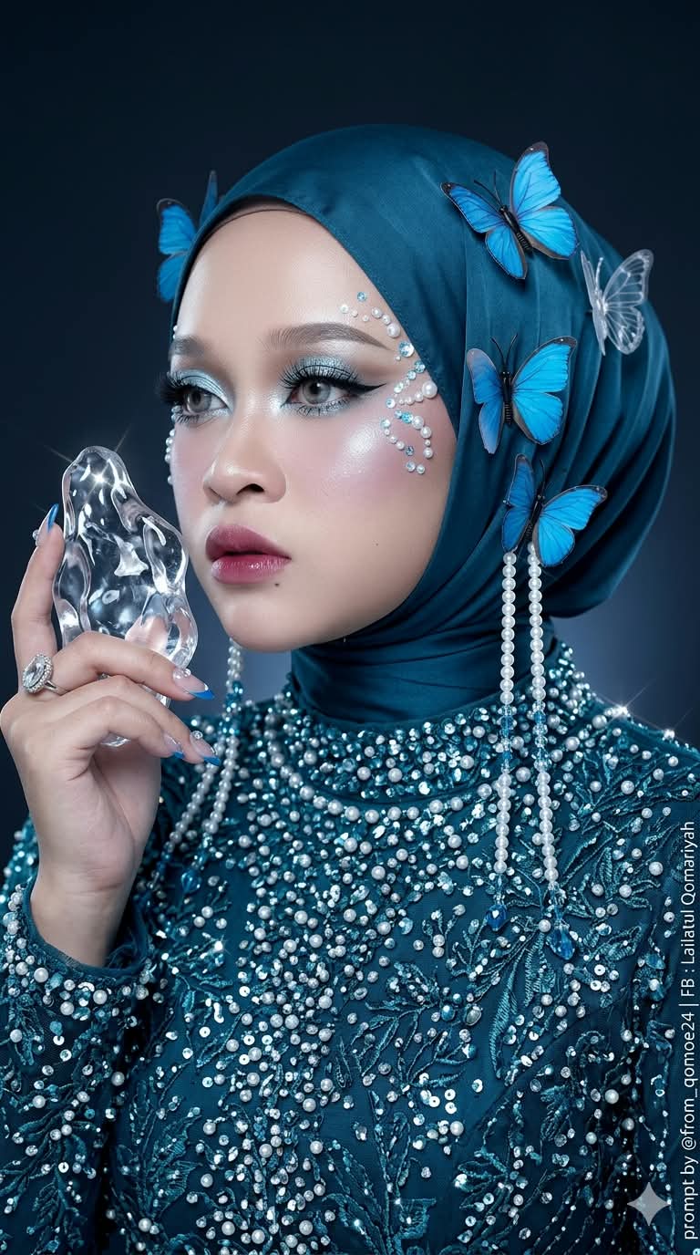 Teal-Hijab Ice Goddess Portrait