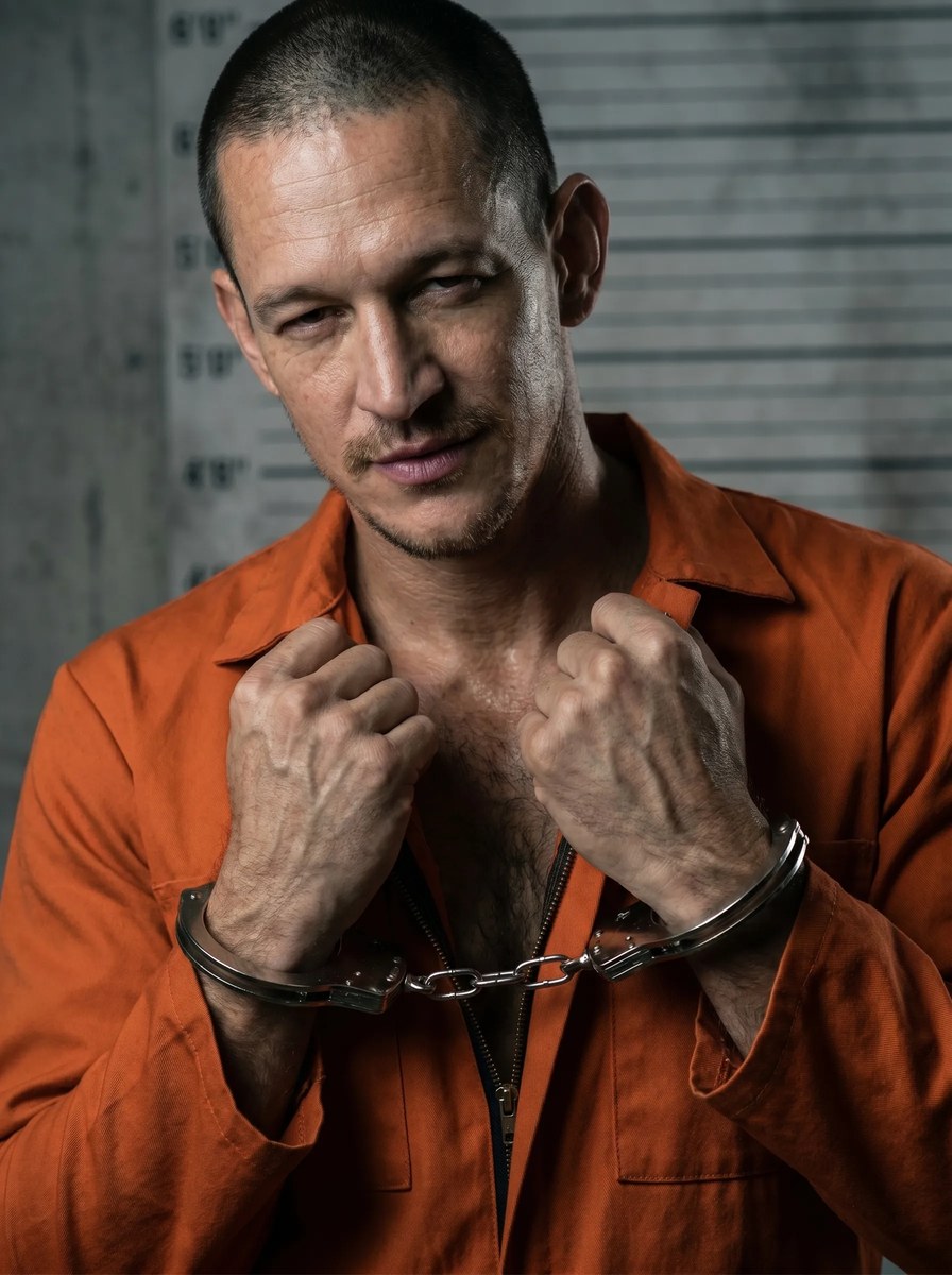 Cinematic Orange-Jumpsuit Fashion Mugshot Portrait output 3