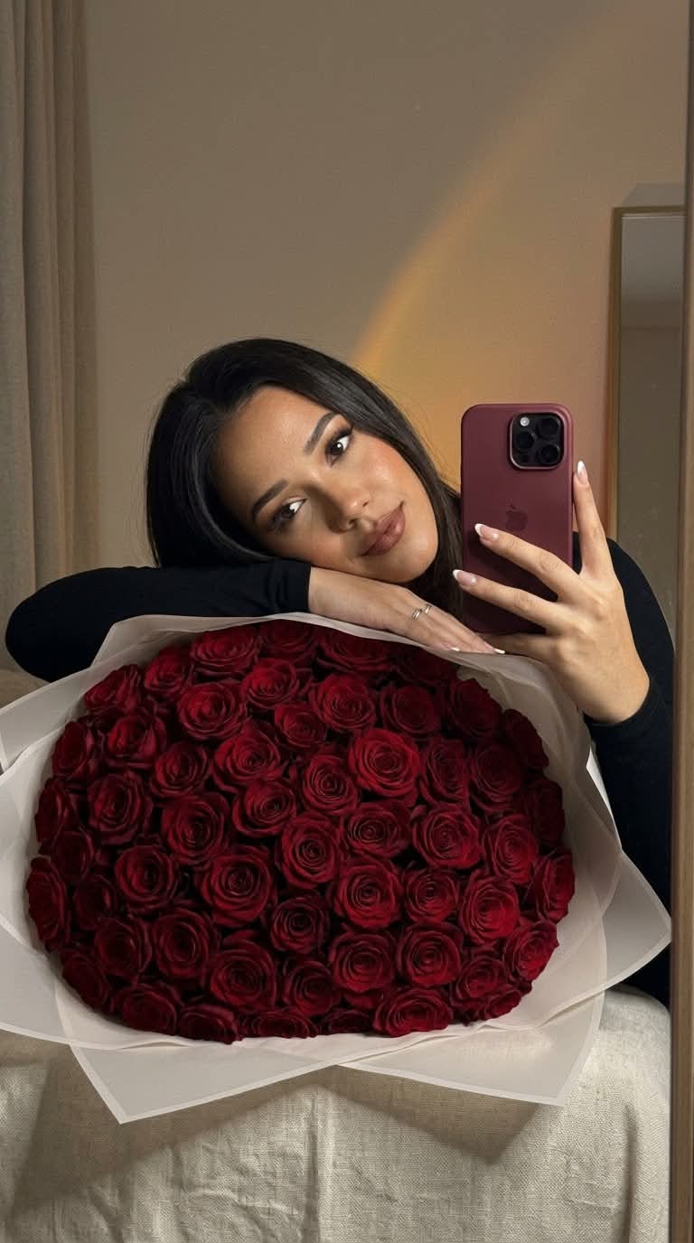 Evening Mirror Selfie with Red Roses