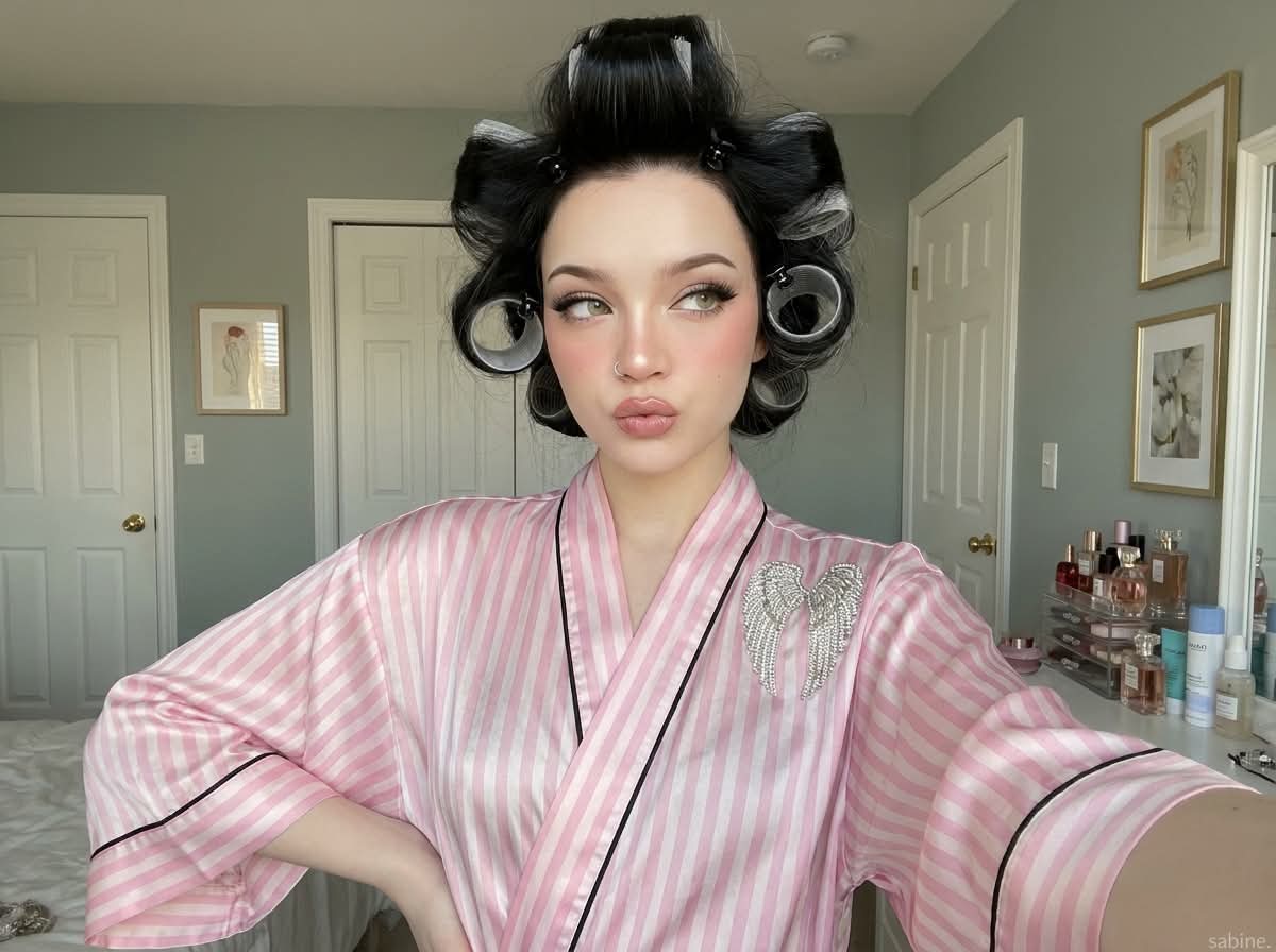 Soft-Glam Bedroom Selfie with Vintage Hair Rollers output 7