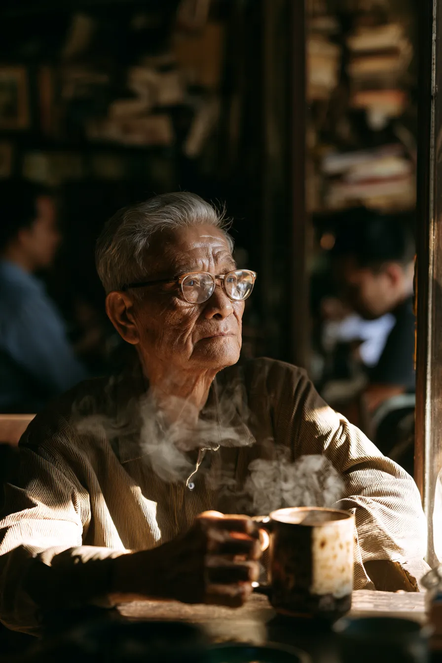 Contemplative Portrait of an Elderly Man in a Coffee Shop output 3