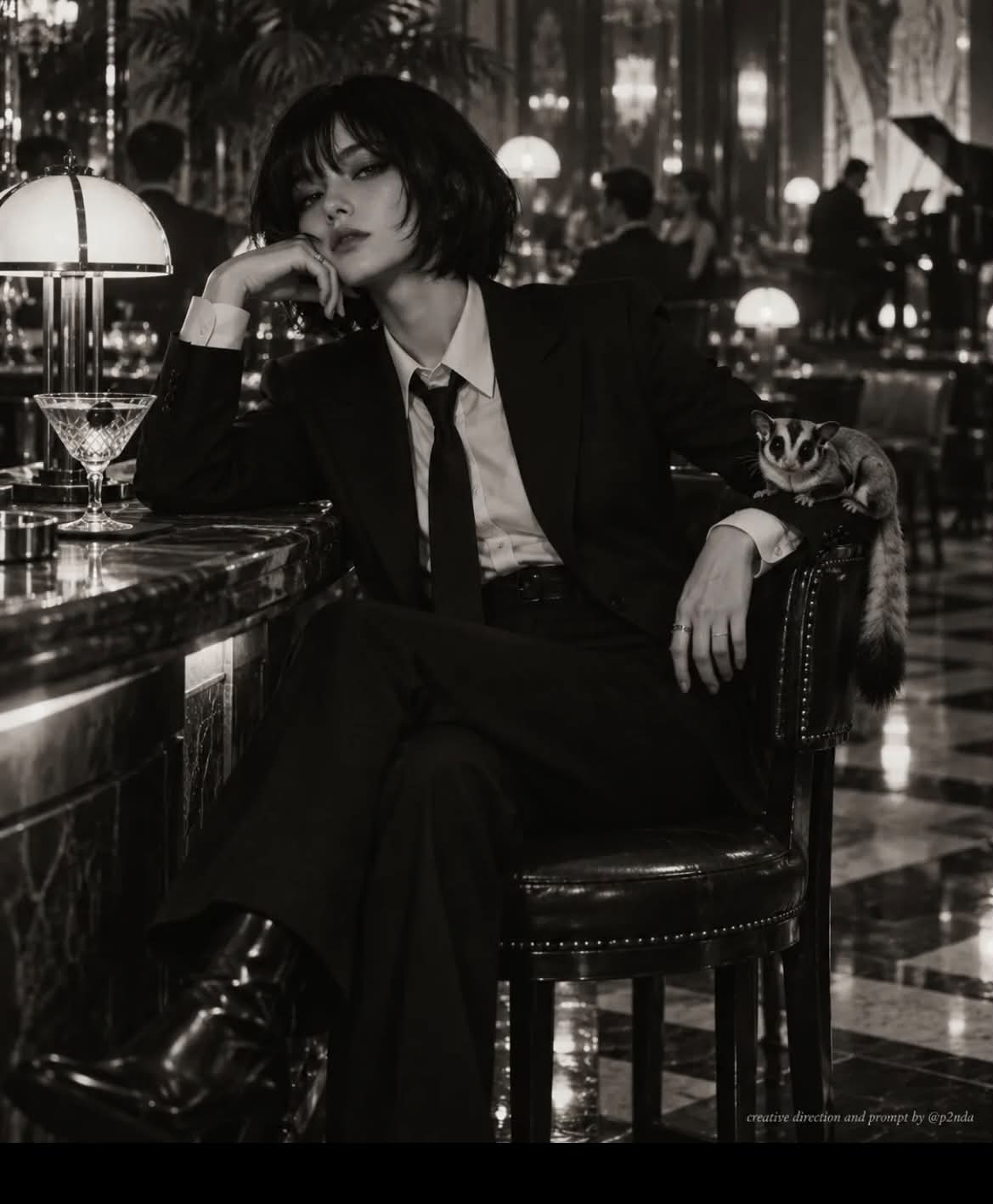 Black-and-White Neo-Noir Portrait with an Animal output 3