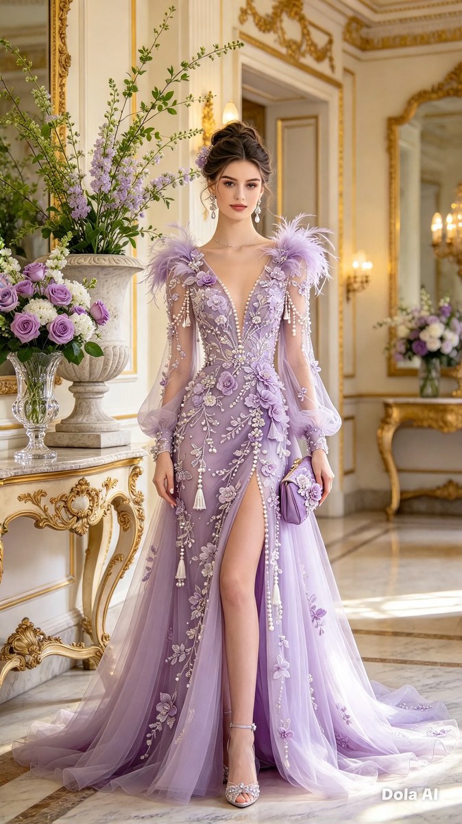 Lavender Gown in a Grand Hall output 2