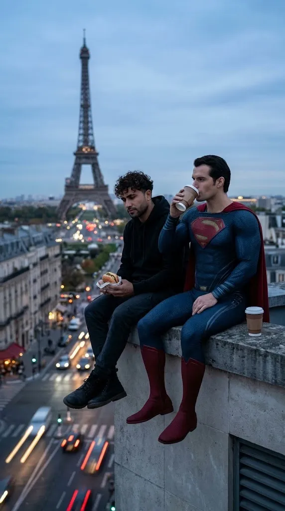 Cinematic Paris Rooftop Scene with Superman output 1