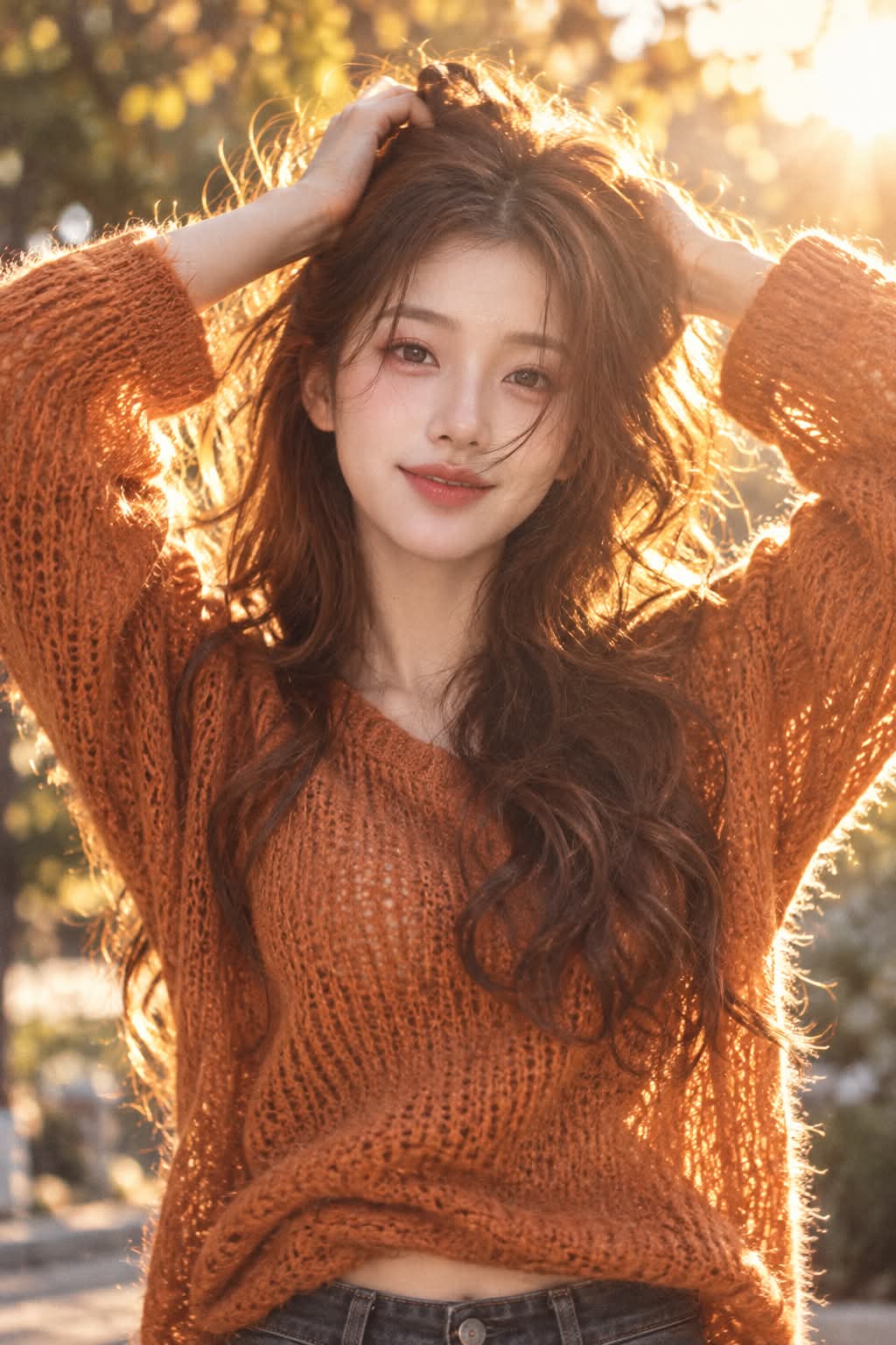 Golden-Hour Auburn Knit Portrait output 1