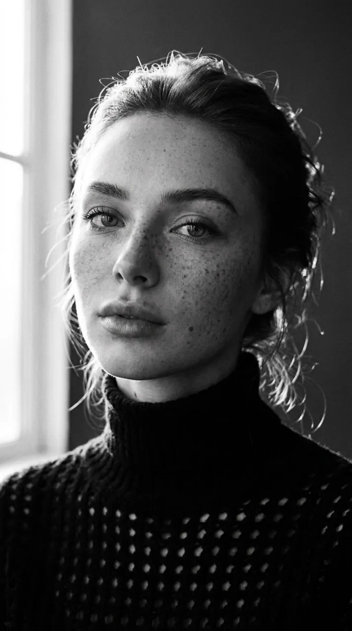 Black-and-White Film Portrait with Window Backlighting output 1