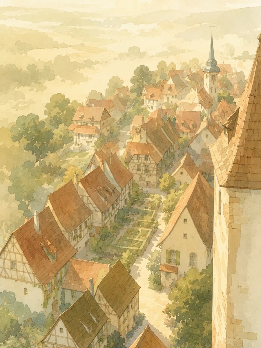 Misty Alsace Watercolor Landscape output 1
