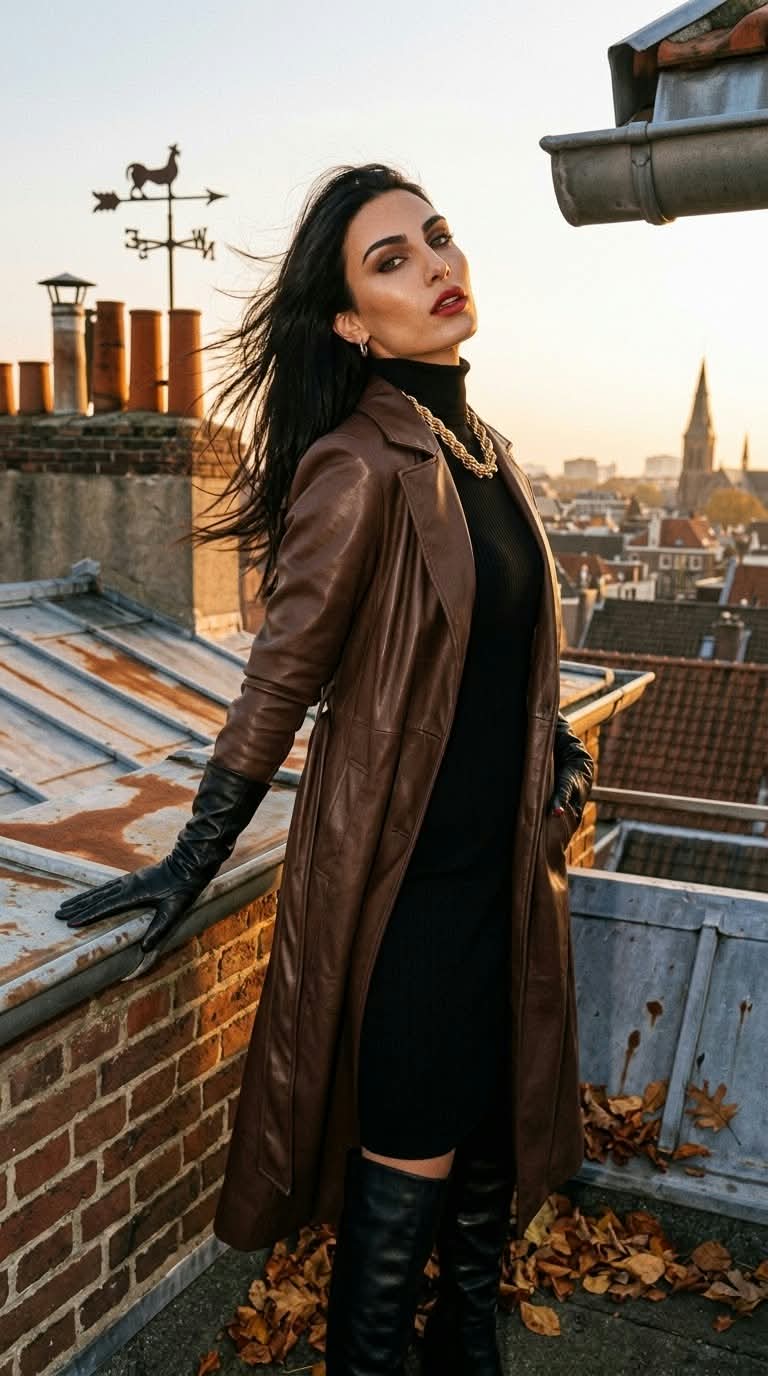 Golden-Hour Rooftop Fashion Portrait